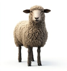 Obraz premium 3D render of a sheep on a white background, highly detailed and realistic, cute and fluffy, looking at the camera,