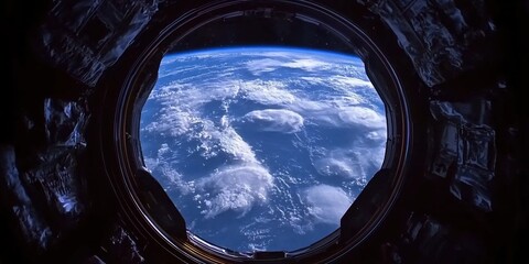 Earth From Space Station Window Stunning Blue Planet View