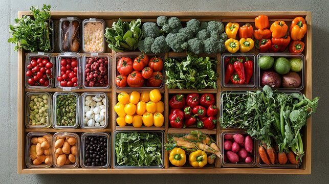 A farmer's market stall filled with vibrant, fresh produce and eco-friendly packaging