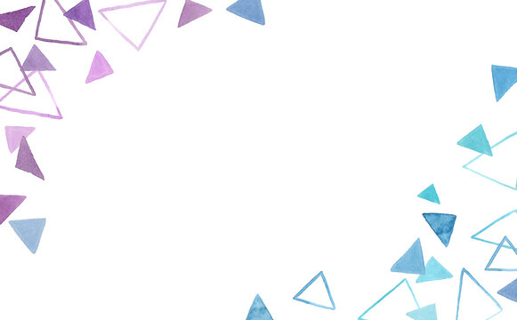 寒色のクールな三角形の背景　手描き水彩イラスト素材