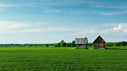 Obraz premium Rural Houses in Green Field