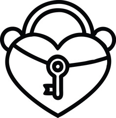 Heart-shaped lock icon, minimalist black and white design, line art, symbolic key, love and security concept, simple geometric shapes, romantic symbol, graphic illustration, vector style, clean lines,