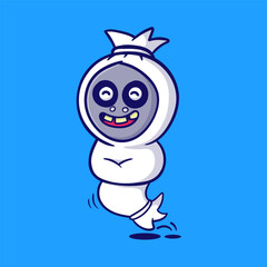 illustration cute cartoon indoesian ghost pocong