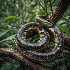 Photograph a snake coiled around a branch.