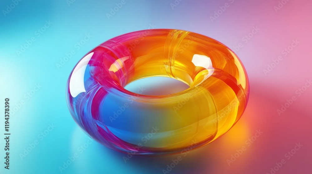 Poster a colorful d donut chart floating on a clean background, with different data segments separated and 