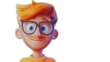 3D cartoon character with glasses and orange hair
