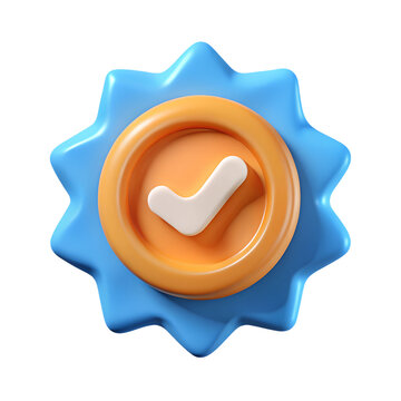 3D quality guarantees a medal with check mark. Certified plastic style icon.