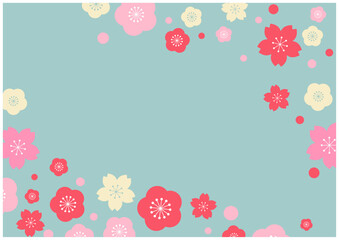 梅の花と桃の花が咲く和風な花柄の背景1