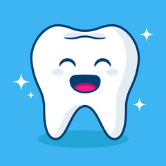 illustration cute cartoon tooth with smile face logo icon