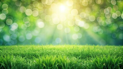 Obraz premium Vibrant Green Grass in a Sunny Meadow with Bokeh Background
