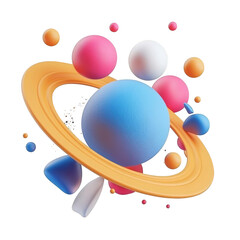 Colorful 3D abstract spheres with ring design