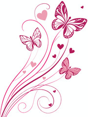 Fototapeta premium Ai generates vibrant butterflies and hearts in pink abstract background creative digital art whimsical environment artistic viewpoint