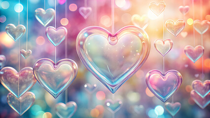 Ephemeral Hearts pastel colors on Glass , Valentine background, Valentine's day 