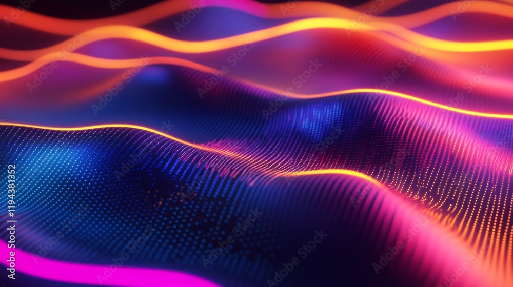 Aufkleber Close-up of a D line graph with rising curves, each axis highlighted in neon colors, representing trends and market data visualization in a high-tech style.