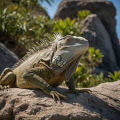 Capture an iguana sunning itself on a rock.