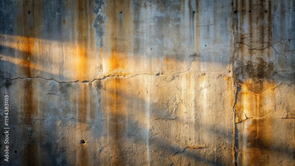 Poster textured wall surface with cracks and stains illuminated by sunlight
