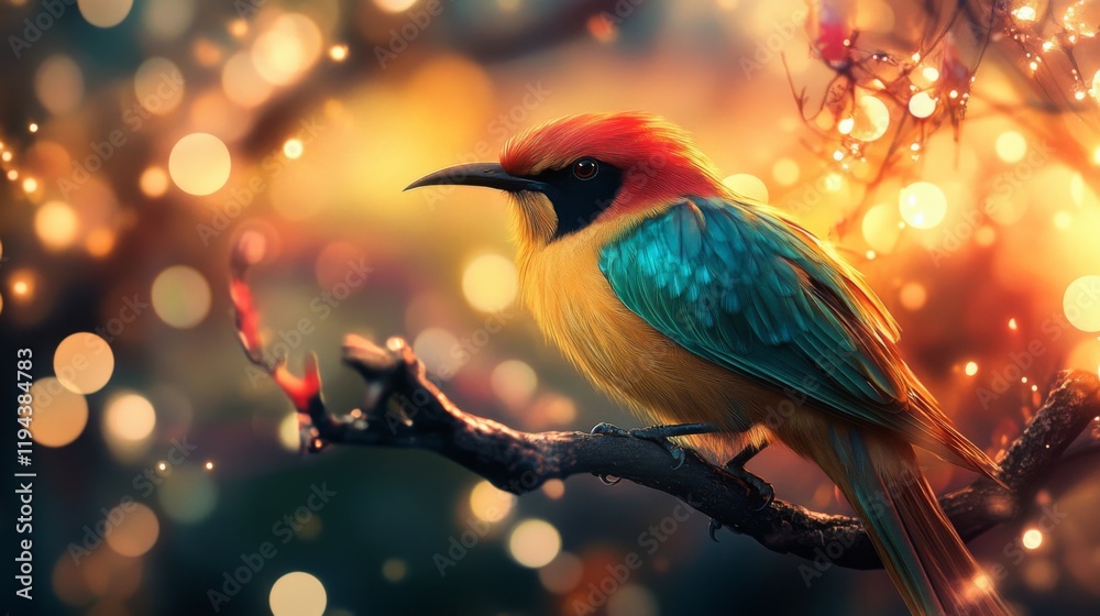 Leinwandbilder close-up of a striking bird with elaborate feather details, perched on a branch, with a background o
