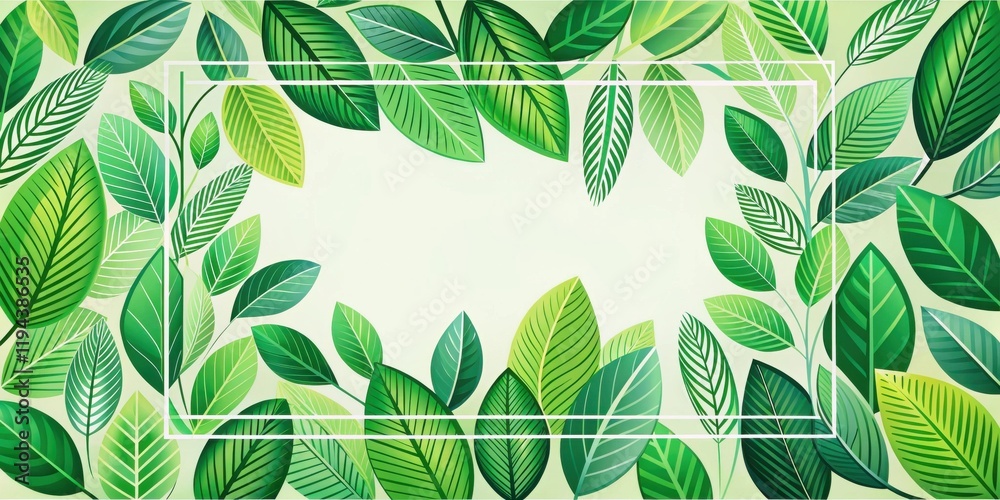 Poster vibrant green foliage border with central copy space for text or images