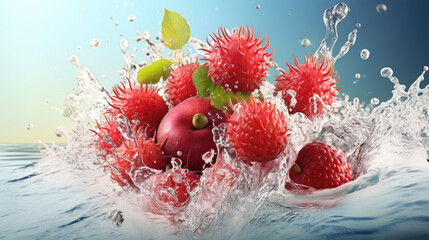 Refreshing Rambutan and Apple Splash in Water