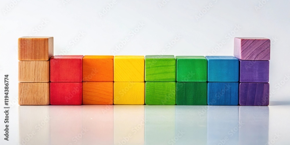 Aufkleber colorful wooden blocks arranged in a rainbow pattern on a reflective surface
