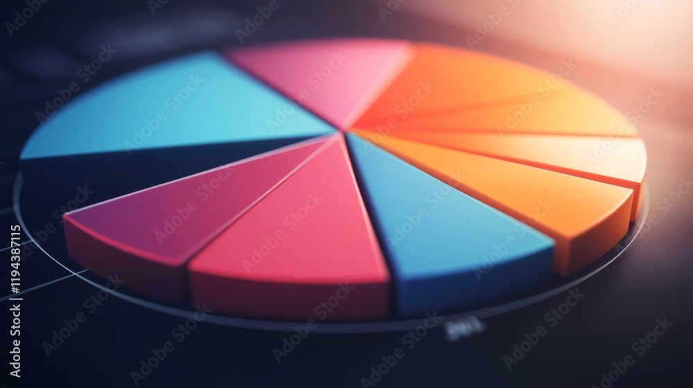 Poster Close-up view of a D pie chart with segments highlighted in different shades, showing detailed labels and percentages for clear data representation.
