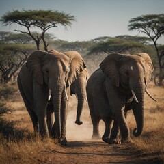 Fototapeta premium Photograph a herd of elephants walking in a line.