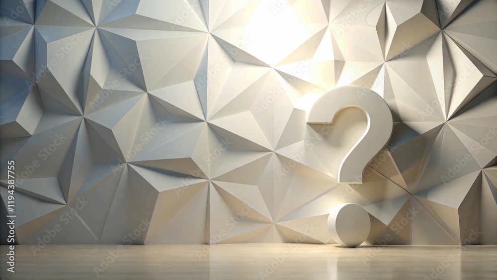 Poster abstract inquiry a three-dimensional question mark against a geometric wall