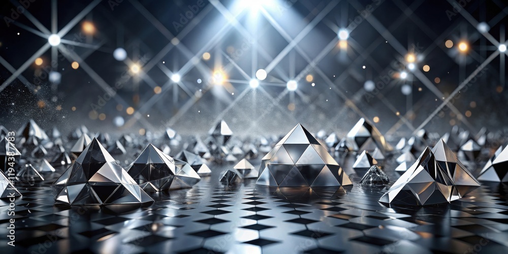 Poster reflective geometric forms illuminated on a dark surface