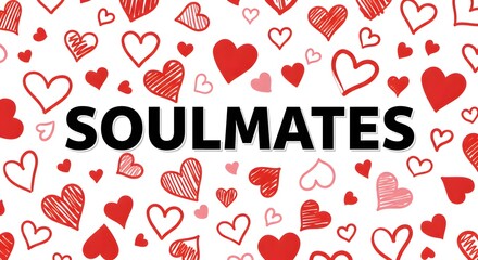 "Soulmates" in bold black font, surrounded by doodled red and pink hearts.