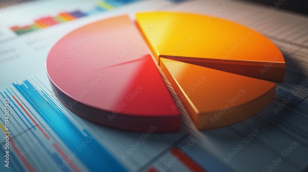 Leinwandbilder Detailed shot of a D pie chart with a shadowed effect, showing detailed breakdowns of data in a visually appealing and informative format.