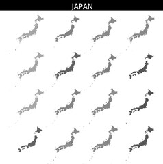Map of Japan outlined with dotted pattern showcasing its geographic silhouette and shape