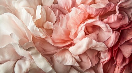 Fototapeta premium Detailed shot of a blooming peony with layers of soft, ruffled petals in shades of pink, revealing the flowers luxurious texture.