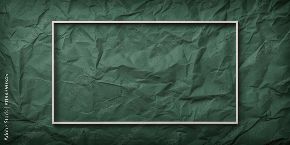 Aufkleber empty white frame on crumpled dark green textured paper background