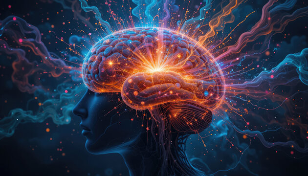 Exploding Human Brain with Creativity and Knowledge, The Concept of Art Illustration.
