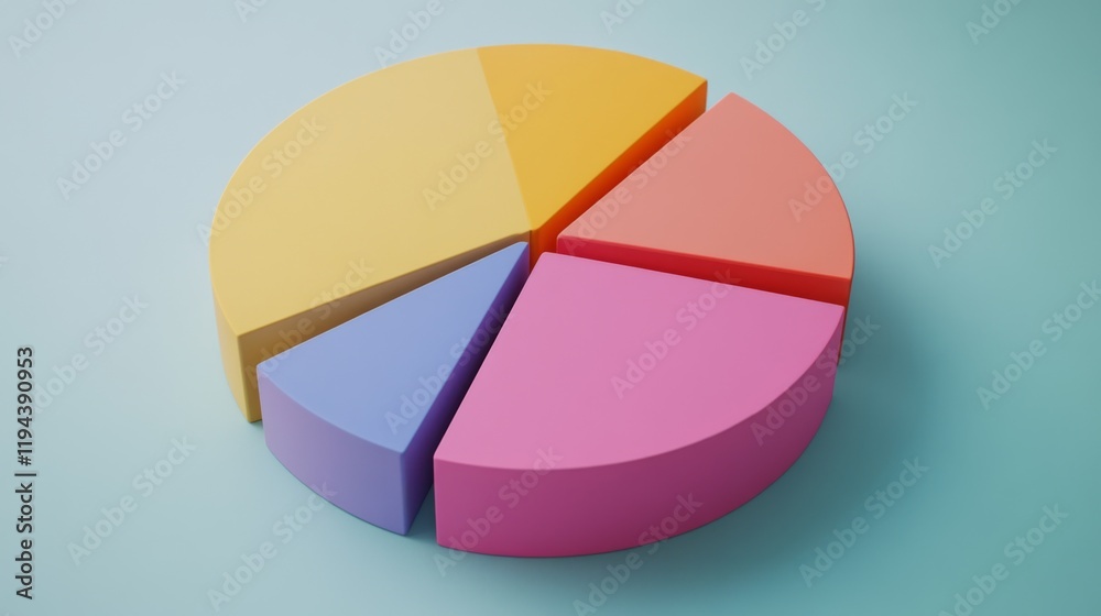 Leinwandbilder Detailed view of a D pie chart with segment labels and percentage values, set against a neutral backdrop to highlight the chart's design and data accuracy.