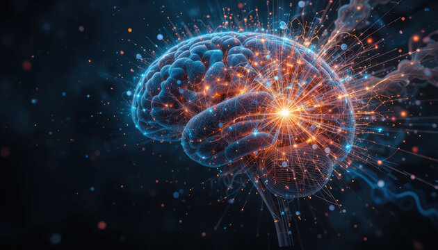 Exploding Human Brain with Creativity and Knowledge, The Concept of Art Illustration.
