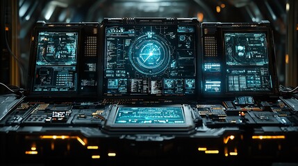 Fototapeta premium Futuristic Spaceship Control Panel: Sci-Fi Interface Design