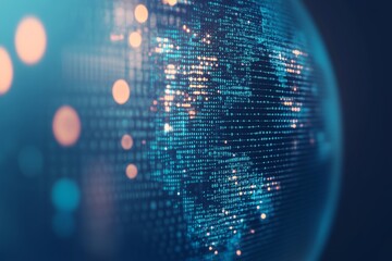 Digital globe with glowing data streams.