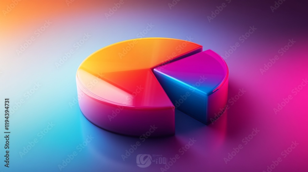 Poster high-resolution image of a d pie chart with gradient colors and glossy finish, presenting data with 