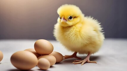 Watercolor fluffy yellow chick hatching from egg capturing the innocence charm newborn bird