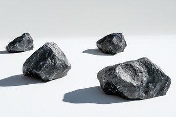 Four dark gray rocks on white background.