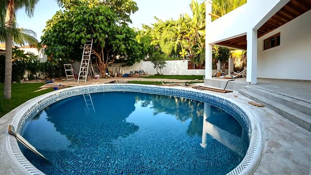 Swimming Pool Renovation with Fresh Plaster and Mosaic Tiles