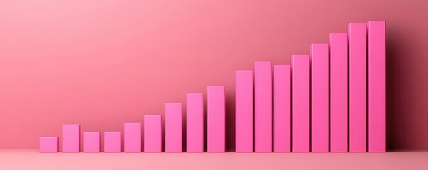Obraz premium A vibrant pink bar graph illustrating growth trends, with increasing heights representing data or performance over time.