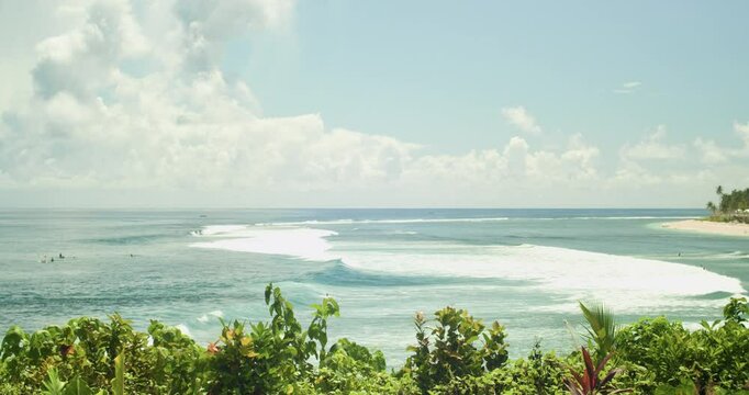 Waves for surfing. View of the Pacific Ocean from San Isidro in Siargao island, Philippines.