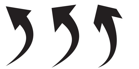 Arrow up icons. Set of curve rise increase arrows. Growth pictogram isolated. Vector illustration.