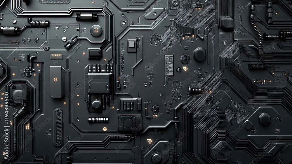 Poster grey abstract design with technological patterns and smooth flowing shapes for a futuristic look.