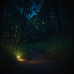 Obraz premium Focus on a firefly trail glowing in the dark.