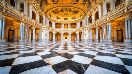 Obraz premium Majestic Historic Hall with Intricate Ceiling and Elegant Flooring