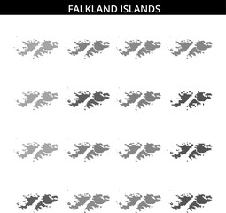 Falkland Islands highlighted on a dotted map showcasing geographical features clearly