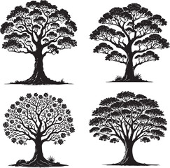 High-Quality Monochrome Vector Silhouettes of the Palo Santo Tree Isolated on a White Background"